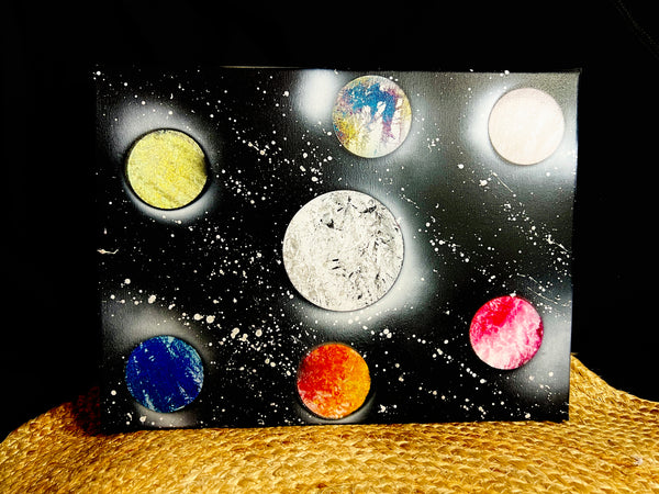 Peinture sur toile, cadre galaxies, planètes